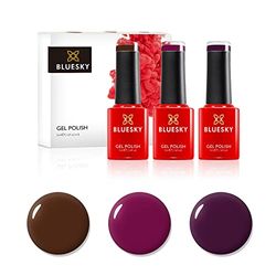 BLUESKY, Smalto semipermente per Unghie Kit in Gel, Winter Warmers, 3 x 5ml (Soak off UV/LED Gel) Rosso, Marrone - 15 ml