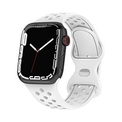 VIGTMO Correa Compatible con Apple Watch Correa 42 mm 44 mm 45mm, Deportivas de Silicona Correas de Repuesto para iWatch SE Series 8 7 6 5 4 3 2 1 - Blanco, ES-8DD-B-L