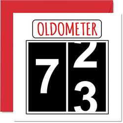 Divertidas tarjetas de cumpleaños número 73 para hombres y mujeres – Oldometer – Tarjeta de feliz cumpleaños para papá, mamá, bisabuelo, abuelo, niñera, abuela, tío y tía, tarjetas de felicitación de