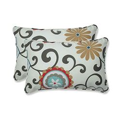 PERFECT PILLOW Pillow Perfect Outdoor Pom Pom Play Peachtini Rectangular Throw Pillow, Set of 2 by Pillow Perfect