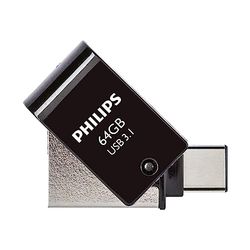 Philips 2-in-1 OTG Edition Ultra Speed USB-C/USB 3.1 dual USB flash drive 64 GB voor PC, laptop, computer, (Android) smartphone, tablet, ultra klein, leessnelheid tot 180 MB/s