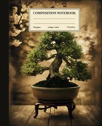 Composition Notebook College Ruled: Bonsai Serenity: Vintage Cinematic Bonsai Tree Illustration for Nature Lovers and Creatives
