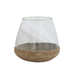 Bloomingville Glass Tealight Holder with Woven Base, Clear and Natural Vase
