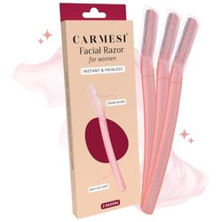 Carmesi Rasoio per il viso da donna, rimozione istantanea e indolore, pelle luminosa, sopracciglia, labbro superiore, fronte, peli di pesca, mento, basette, confezione da 3