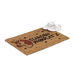 Relaxdays Coir Doormat Unicorn Parking, No-Slip Coir Door Mat, 40 x 60 cm, Outdoors, Natural/Black