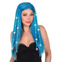 Widmann 02997 Dream Hair Wig Fairy with Tinsel Stars and High-Quality Silicone Lining Disco Fever Theme Party Carnival