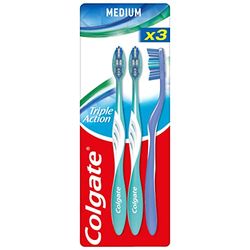 COLGATE - Szczotka do zębów Triple Action Medium - Uchwyt z 35% plastiku pochodzącego z recyklingu - Opakowanie 3 szczoteczki do zębów