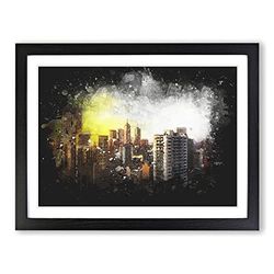 Melbourne Australia Skyline Abstract Paint Splash Modern Art Framed Wall Art Print, Ready to Hang Picture for Living Room Bedroom Home Office Décor, Black A4 (34 x 25 cm)