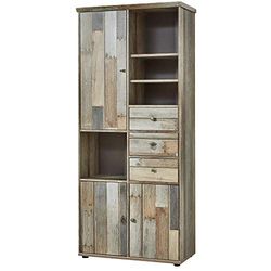 Stella Trading Bonanza - Armário de sala de estar vintage com aspeto de madeira flutuante, armário retro com muito espaço de armazenamento para a sua sala de estar, 83 x 188 x 39 cm (largura x altura