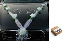 Organza M + coeurs, rubans en organza pour décoration de voiture, coeurs en rotin, pour les mariés, mariage (blanc/blanc/blanc)