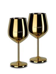 ECHTWERK copas de vino de acero inoxidable inastillables, juego de copas de vino, copas de vino tinto, copas de camping, robustas, irrompibles, Edición Oro, 2 piezas, 21x 7,3cm, 0,5L