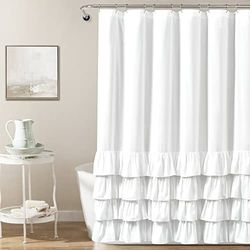 Lush Decor Allison - Tenda da doccia con volant, 170 cm, colore: Bianco