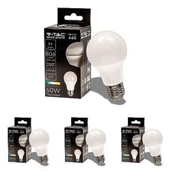 V-TAC Lampadina LED con Attacco E27 8,5W (Equivalenti a 60W) A60-806 Lumen - Lampadine LED Massima Efficienza e Risparmio Energetico - 6500K Luce Bianca Fredda (Confezione da 4)