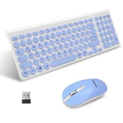 LeadsaiL, Set di mouse wireless per tastiera, mouse ergonomico e tastiera, tastiera wireless per PC e mouse, layout tedesco QWERTZ, tasti silenziosi per tastiera e mouse, MacOS PC, laptop, blu