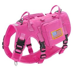 Forestpaw Arnés táctico para Perro de tamaño Mediano, con asa, Estilo Militar sin tirones, con Bolsillos Ajustables para Perros medianos y Grandes, Rosa Intenso, L