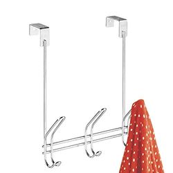 iDesign Classico wieszak na drzwi z 3 podwójnymi hakami, listwa garderobiana na kurtki, kapelusze, szaliki lub ręczniki z metalu, kolor srebrny