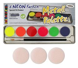 Eulenspiegel 423004 - Palette di colori neon, 6 colori UV da 3,5 ml, 1 pennello, set per il trucco, carnevale, festa a tema