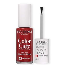 PODERM - Mycose Ongles - Vernis Couleur Tea Tree | Prévention & Traitement des Ongles Jaunes/Abîmés par Mycose | Cadeau Fete des Meres | Soigne & Colore - Formule Unique | Swiss Made | Rouge Allure