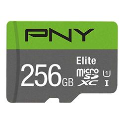 PNY Elite Carte Mémoire microSDXC 256 Go + Adaptateur SD, Vitesse de lecture 100 Mo/s, Classe 10 UHS-I, U1 pour vidéo Full HD