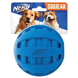 Nerf Dog Juguete de Bola de Goma para Perros con chirrido a Cuadros, Ligero, Duradero y Resistente al Agua, 4 Pulgadas de diámetro para Razas Medianas/Grandes, Unidad Individual, Azul