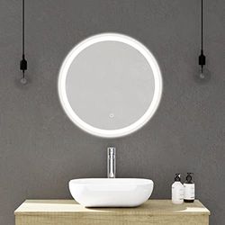 Baikal Specchio per la casa, varie forme e misure disponibili. Specchio con illuminazione a LED. Stili che si adattano al bagno o a qualsiasi stanza della casa. 60 Rotondo Retroilluminato con Sabbia