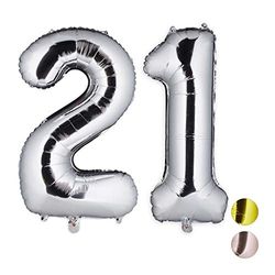 Relaxdays Folieballon cijfers, decoballon voor 21e verjaardag, oogjes om op te hangen, XXL cijferballon, 85-100cm, zilver, H x B x D: ca. 85 x 50 x 17 cm