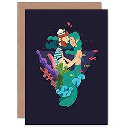 Wee Blue Coo Nautical Love Mermaid Sailor Greetings Card