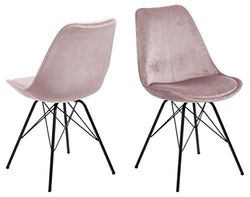 AC Design Furniture Emanuel 2-częściowy zestaw krzeseł do jadalni, szer.: 48,5 x wys.: 85,5 x głęb.: 54 cm, brudny róż/czarny, aksamit/metal, 2 szt