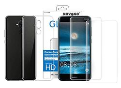 Novago kompatibel med Huawei Mate 20 Lite (3 i 1), 2 skärmskyddsfolier, av hårt glas, täcker hela skärmen + 1 transparent skyddsfodral, robust och stöttålig (genomskinlig)