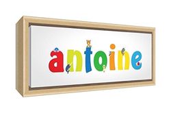 Little Helper canvas met frame van massief hout natuur illustratieve stijl bont met de naam de jeune jongens Antoine 19 x 46 x 3 cm klein