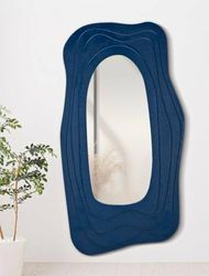 Dmora - Miroir Tiete, Verre miroité, Objet d'ameublement Mural, Décoration avec Miroir, 90x4 h165 cm, Bleu