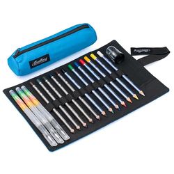 CRETACOLOR Estuche enrollable Aqua Set de 25 piezas – Lápices de acuarela y AquaGraph en estuche de artista – Lápices de colores acuarelables con accesorios – Acuarelación creativa sobre la marcha