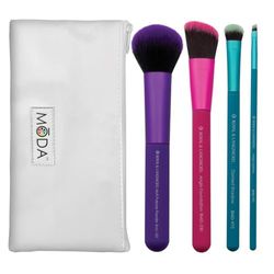 MODA Royal & Langnickel Conjunto completo de 5 pincéis de maquilhagem com bolsa, inclui pó multiusos, base angular, sombra abobadada e pincel de delineador de ângulo, multicolor