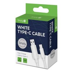 Simplemente ictc02 Blanco Cable USB Tipo C Cable, 1 m de Largo, Compatible con Smartphones como Samsung, HTC, LG y Otros, Carga y sincronización, fiable de batería