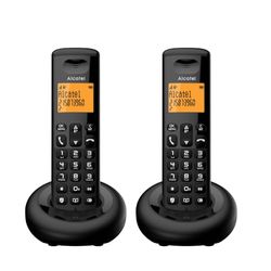 ALCATEL E160 Duo - Téléphone Fixe sans Fil DECT - Design Compact - Grand écran rétroéclairé - Fonction de Verrouillage d'appels indésirables - 3 mémoires directes - 2 Ordinateurs Portables - Noir