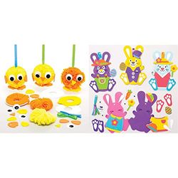 Baker Ross Easter Chick Pom Poms - Pack of 4, Easter Crafts, Craft for Kids (AT440) & Easter Bunny Mix & Match Decorations - Pack of 8, Easter Crafts, Craft for Kids (AT399)