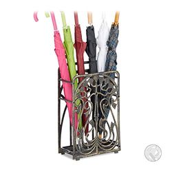 Relaxdays Guarda-chuvas vintage retangular, bandeja de gotejamento, suporte bengalas, ferro fundido, 48,5 x 30,5 x 16 cm, bronze