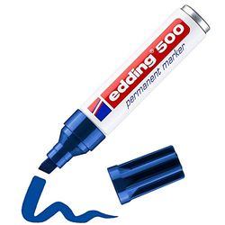 edding 500 permanent marker - blauw - 1 stift - beitelpunt 2-7 mm - watervast, sneldrogend - wrijfvast - voor karton, kunststof, hout, metaal, glas