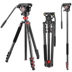 NEEWER Treppiede Monopiede Video con Testa Fluida da 72", Piastra QR in Lega di Alluminio , Pan a 360° e Incli +90°/-70° per Videocamera DSLR, Max 8kg, TP72A
