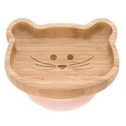 LÄSSIG Barn trätallrik snackstallrik barntallrik, tillverkad av bambu sugkopp av silikon halkfri/tallrik Little Chums Mouse, rosa