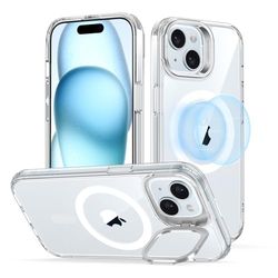 ESR Telefoonhoesje voor iPhone 15 Plus, compatibel met MagSafe, militaire kwaliteit, ingebouwde opbergstandaard, telefoonhoes, krasbestendige achterkant, klassieke serie, transparant