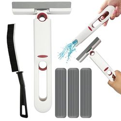 Mini mocio portatile auto-spremere, mocio automatico a mano libera, adatto per lavabo, lavandino, bagno, vetro auto, cucina (3 teste di cotone + 1 manico di spremitura)