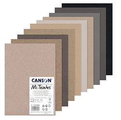 CANSON Mi-Teintes Coloured Drawing 160gsm A4 Paper Pack, Double Sided: Honeycomb & Fine Grain, 10 Grey Colour Sheets, Ideal for Professional Artists & Illustrators