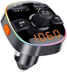 Bluetooth-adapter bil, FM-sändare för bilradio, aux-handsfree, cigarettändare med 7 LED-färgljus, stöder TF-kort och USB-minne, stöd för WMA/MP3/WAV/FLAC/APE
