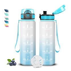 Borraccia, Borraccia 500ml, Borraccia Senza Perdite, Borraccia Motivazionale, Facile da Trasportare, Borraccia Orari, Borraccia Graduata, Facile da Pulire, per Sport, Corsa, Yoga, Scuola, Ufficio