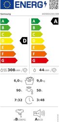 Samsung WD90DG5B15BEEG Bespoke AI Wasdroger, 9 + 6 kg, AI Energy Mode, AI Ecobubble, hygiëne-stoomprogramma, microplasticprogramma, wit