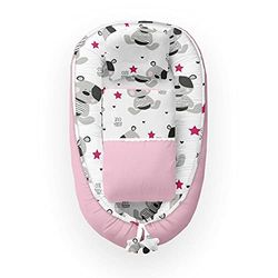 KOSPU Babynest avec Oreiller et Couverture pour Bébé, 100 % Coton, Rembourrage en Mousse de Polyester et Perles de Silicone, Pare-Chocs 90 X 70 cm, Couverture Bébé 75 X 50 cm