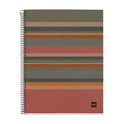 Miquelrius - Carnet 100% Recyclé, 4 Bandes Couleurs, A4, 120 Feuilles Quadrillées 5x5 mm, Papier 80 g, 4 Trous, Couverture Carton Recyclé, Design Eco Rayé