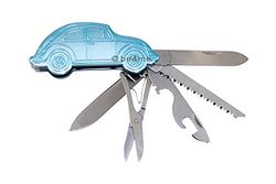 BRISA VW Collection - Navaja 3D de Bolsillo con 5 Funciones: cuchillolimatijerasabridor de Botellas y abridor de latas (VW Escarabajo/Azul)