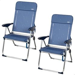 AKTIVE Zestaw 2 składane krzesła plażowe, aluminium i tekstylen, oparcie 4 pozycji, obciążenie 110 kg, uchwyty do przenoszenia, niebieskie, model dłoni (85503)